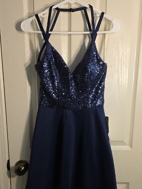 Speechless Navy Sequin Trim Party Dress